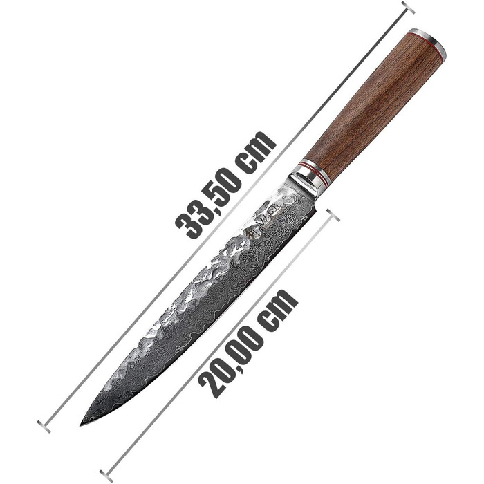 Профессиональный поварской нож для мяса из настоящей дамасской стали с рукояткой из орехового дерева 20 см Wakoli