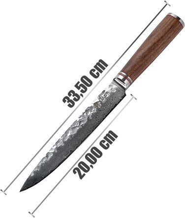 Профессиональный поварской нож для мяса из настоящей дамасской стали с рукояткой из орехового дерева 20 см Wakoli