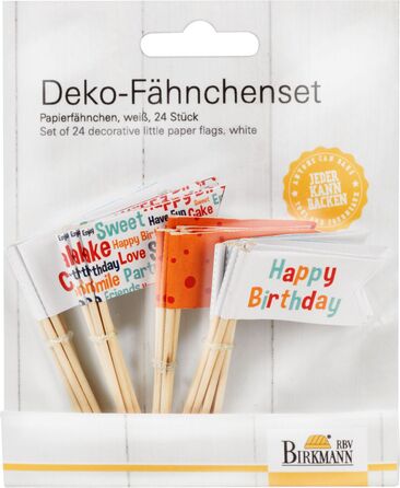 Набор флажков для выпечки мини-маффинов, 24 шт, белый/оранжевый, Happy Birthday RBV Birkmann