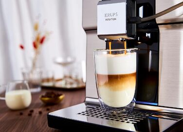 Кофемашина на 2 чашки 1550 Вт, с кофемолкой, серебристая Intuition Experience EA876D Krups