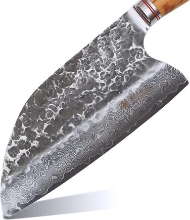 Профессиональный нож для шеф-повара из настоящей японской дамасской стали с черным молотком и ручкой из оливкового дерева 20 см  Wakoli Olive HS Series