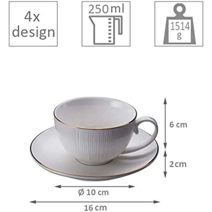 Набор кофейных чашек с блюдцами 8 предметов Nippon White TOKYO Design studio