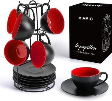 Набор чашек 175 мл с блюдцем и подставкой, 6 предметов, красные  Le Papillon Collection MIAMIO
