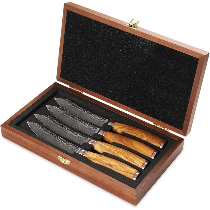 Набор из 4 дамасских ножей для стейка с рукоятками из оливкового дерева 12,5 см Wakoli Exclusive
