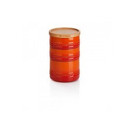 Набор складывающихся емкостей для хранения с деревянной крышкой 10 см, оранжевый Le Creuset