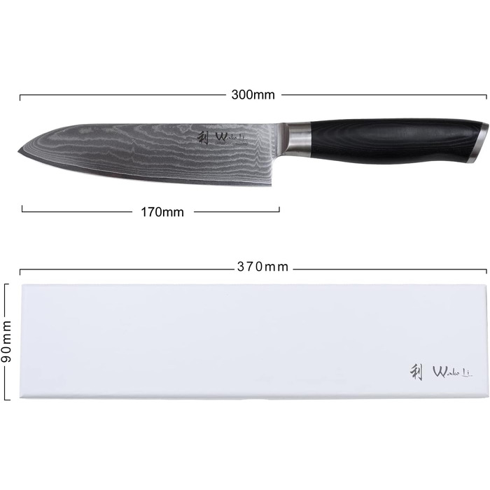 Профессиональный нож сантоку из настоящей японской дамасской стали с ручкой Micarta 16 см Wakoli