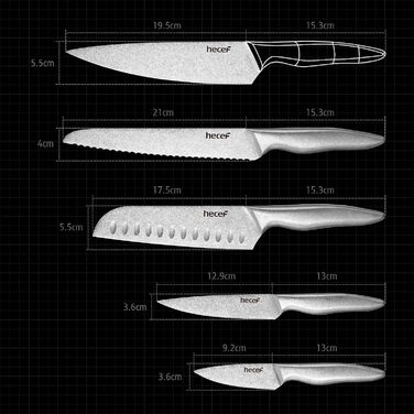 Набор ножей из нержавеющей стали с чехлом 6 предметов Hecef