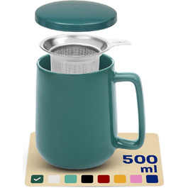 Керамическая чашка с ситечком и крышкой 500 мл, зеленая Cosumy 
