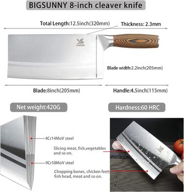 Нож-топорик для мяса MSY BIGSUNNY из нержавеющей стали, 20.5 см