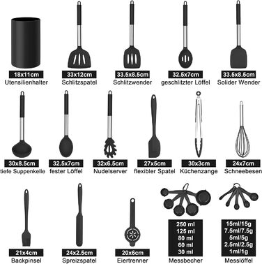 Набор силиконовых кухонных принадлежностей 25 предметов, черный Herogo
