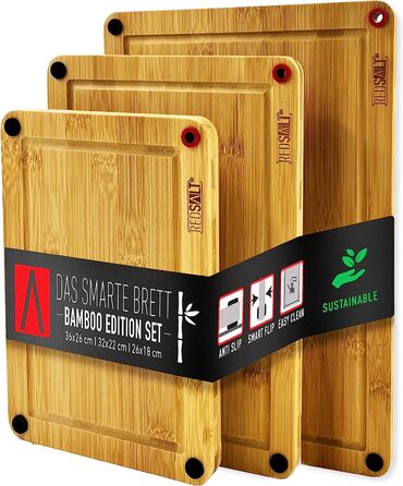 Набор инновационных разделочных досок из органического бамбукового дерева REDSALT® 3 предмета | 38x26, 32x22, 26x18 см