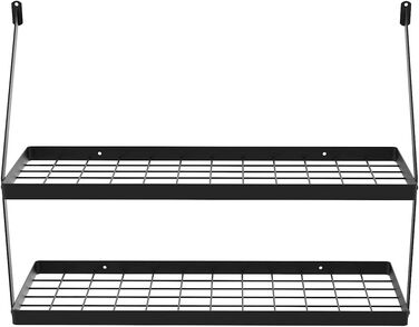 Двухярусная полка-держатель для кухонных принадлежностей 75 см с 12 крючками, чёрная KES