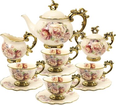 Чайный сервиз на 6 человек 15 предметов Rose Flowers English Fanquare