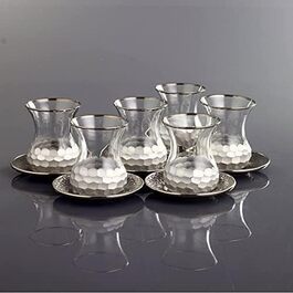 Турецкий чайный набор ABKA из 12 предметов, 6 турецких чайных стаканов, 6 металлических блюдец