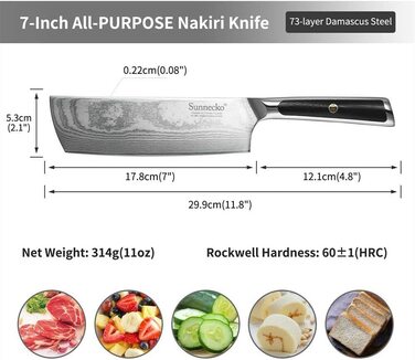 Нож-топорик для мяса Sunnecko Elite/Classic Series из дамасской стали, 18 см
