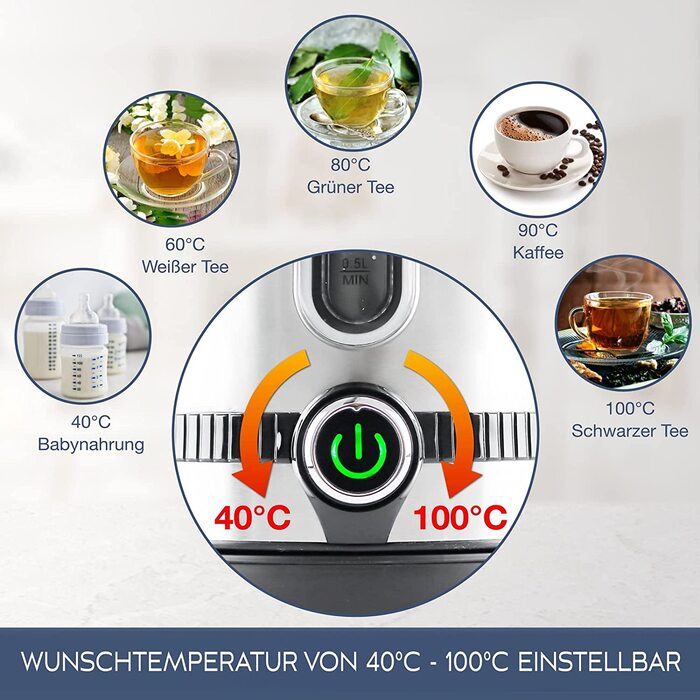 Электрический чайник LEBENLANG / 2200 Вт / 1,7 л / индикация температуры и функция поддержания тепла