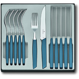 Набор столовых приборов для стейка Victorinox Swiss Modern, 12 предметов (6 ножей + 6 вилок), нержавеющая сталь, синий