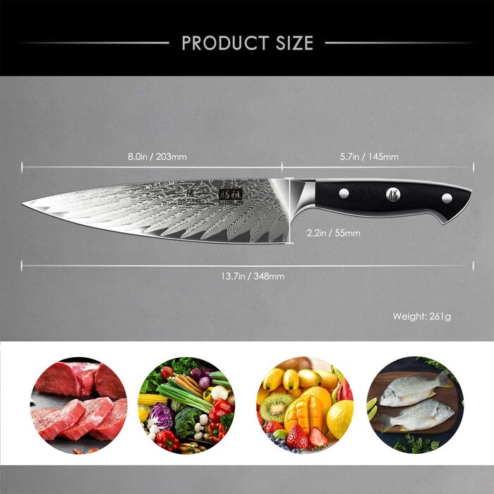 Поварской нож SHAN ZU из 67 слоев дамасской стали, 20 см