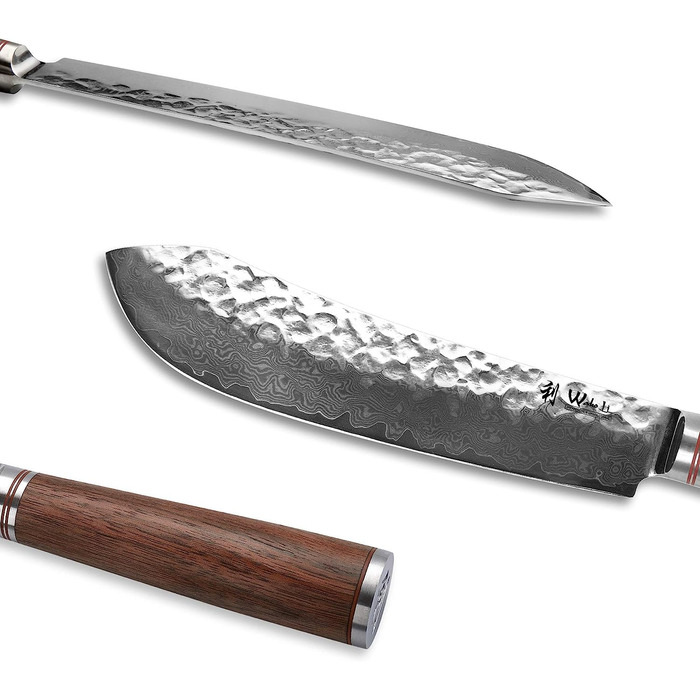 Профессиональный поварской нож из настоящей дамасской стали с рукояткой из орехового дерева 20 см Wakoli
