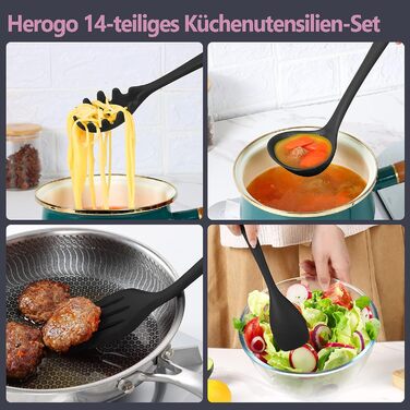 Набор силиконовых кухонных принадлежностей 14 предметов, черный Herogo