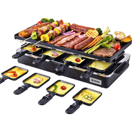 Настольный гриль BEZIA Raclette Grill 2-в-1 / 1400 Вт / 8 сковородок / антипригарное покрытие 