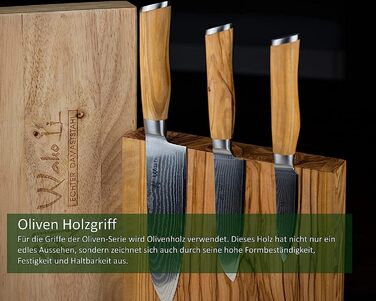 Профессиональный набор из 3 ножей из настоящей японской дамасской стали с ручками из оливкового дерева Wakoli Olive