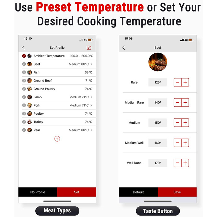 Цифровой термометр для жарки ThermoPro Bluetooth 5.0 Термометр для гриля Термометр для мяса с 4 датчиками для барбекю, варочной камер, коптильни, стейка, поддерживает IOS, Android, диапазон до 150 м 4 датчика черного цвета