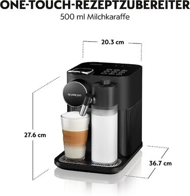 Кофемашина 1400 Вт с насадкой для вспенивания молока, черная Nespresso Gran Lattissima De'Longhi
