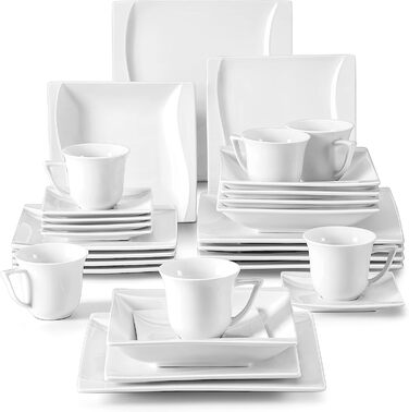 Комбинированный набор кремово-белой фарфоровой посуды из 30 предметов Carina Series MALACASA