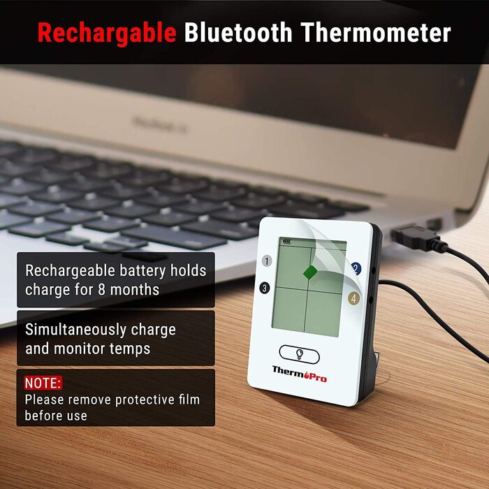 Цифровой термометр для жарки ThermoPro Bluetooth 5.0 Термометр для гриля Термометр для мяса с 4 датчиками для барбекю, варочной камер, коптильни, стейка, поддерживает IOS, Android, диапазон до 150 м 4 датчика черного цвета