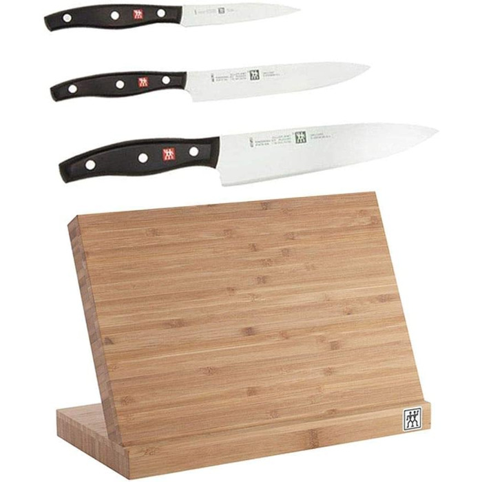 Точилка для ножей Zwilling 32576231 из нержавеющей стали и подставка для ножей  Zwilling 35046-110-0 из бамбука