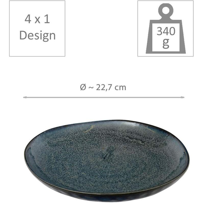 Набор тарелок 22.7 см 4 предмета Cobalt Blue TOKYO Design studio