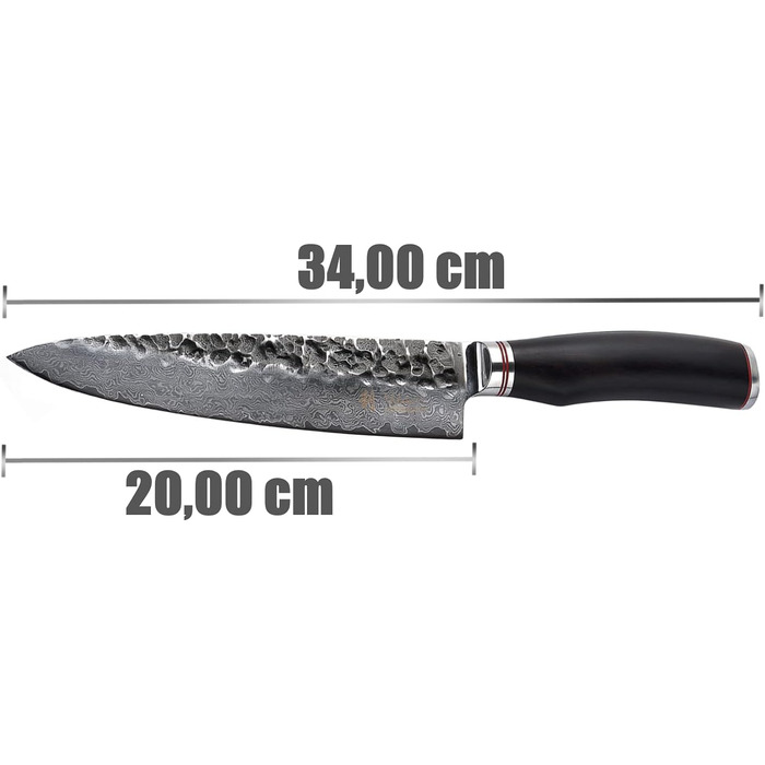 Профессиональный нож из натуральной дамасской стали с рукояткой из молота и дерева пакка 20 см Wakoli