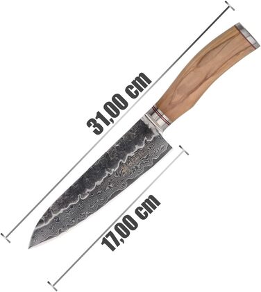 Нож из дамасской стали с ручкой из оливкового дерева 17 см 67 слоев Wakoli Olive серии HS