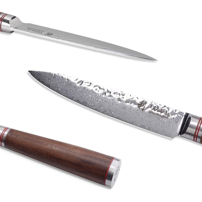 Универсальный нож из натуральной дамасской стали с рукояткой из молота и ореха 12,50 см Wakoli