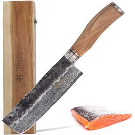 Профессиональный поварской нож из настоящей японской дамасской стали с рукояткой из оливкового дерева 17 см Wakoli HS Series Nakiri 