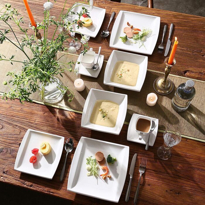 Комбинированный набор кремово-белой фарфоровой посуды из 60 предметов Series Blance MALACASA