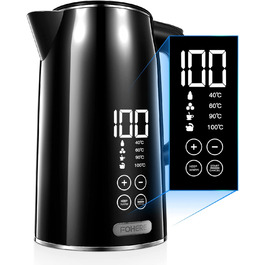 Электрический чайник с температурным режимом FOHERE Kettle Stainless Steel / 2200 Вт / 1,7 л / с двойными стенками /светодиодный дисплей температуры / функция поддержания тепла / от 40 °C до 100 °C