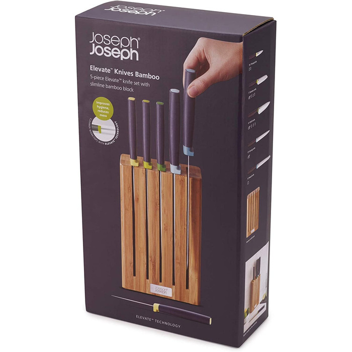 Набор Joseph Joseph, 5 ножей из нержавеющей стали, с подставкой из бамбука