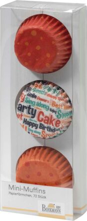 Набор форм для выпечки мини-маффинов, 72 шт, 4,5 см, красный/оранжевый, Happy Birthday RBV Birkmann