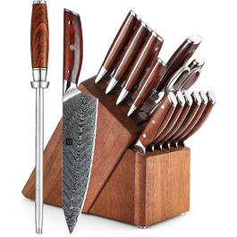 Набор ножей с подставкой 15 предметов, дамасская сталь, акация Yi Series  XINZUO