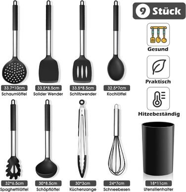 Набор силиконовых кухонных принадлежностей 9 предметов, черный Herogo