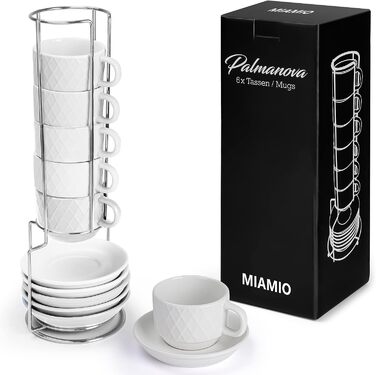 Набор чашек для кофе 75 мл с подставкой, 6 предметов, белый  Palmanova Collection MIAMIO
