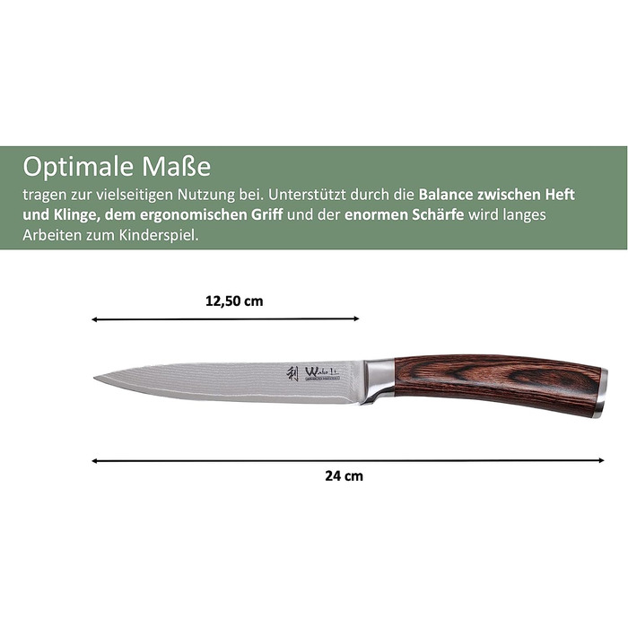 Универсальный нож шеф-повара из дамасской стали с ручкой из дерева пакка 12,5 см изготовлен