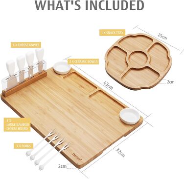 Бамбуковая разделочная доска и тарелка для сервировки с приборами 13 предметов Hecef