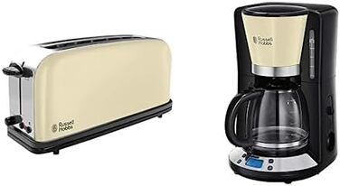 Цифровая кофеварка 1,25 л, до 10 чашек, 1100 Вт и тостер с широким слотом и 6 уровнями мощности Russell Hobbs