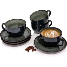 ПЕВИЦА / Набор кофейнх чашек Копенгаген с блюдцами, набор глинянх чашек из 8 предметов, уникальнй винтажнй дизайн Кофейнй сервиз обемом 200 мл 8 чайнх ложек
