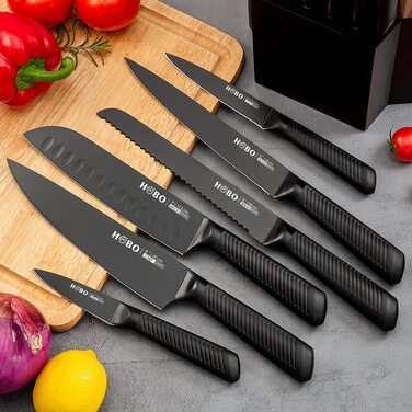 Набор HOBO, 12 ножей из нержавеющей стали + ножницы + точилка для ножей, с подставкой