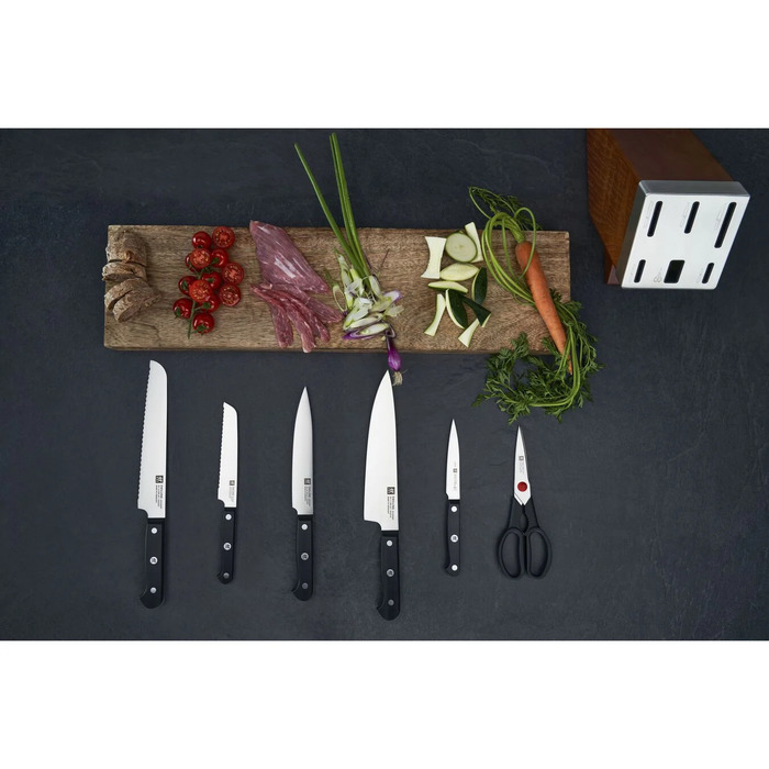 Набор из 5 ножей с ножницами и затачивающим блоком коричневый Gourmet Zwilling